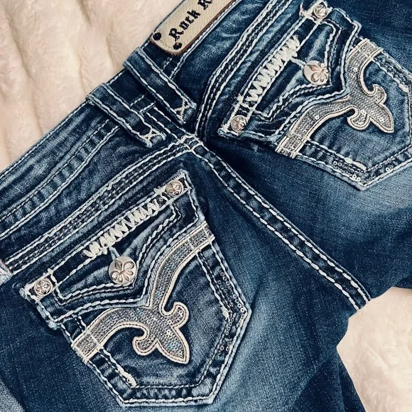 Rock Revival Dark Blue Denim with White Stitching - Picture 2 of 6